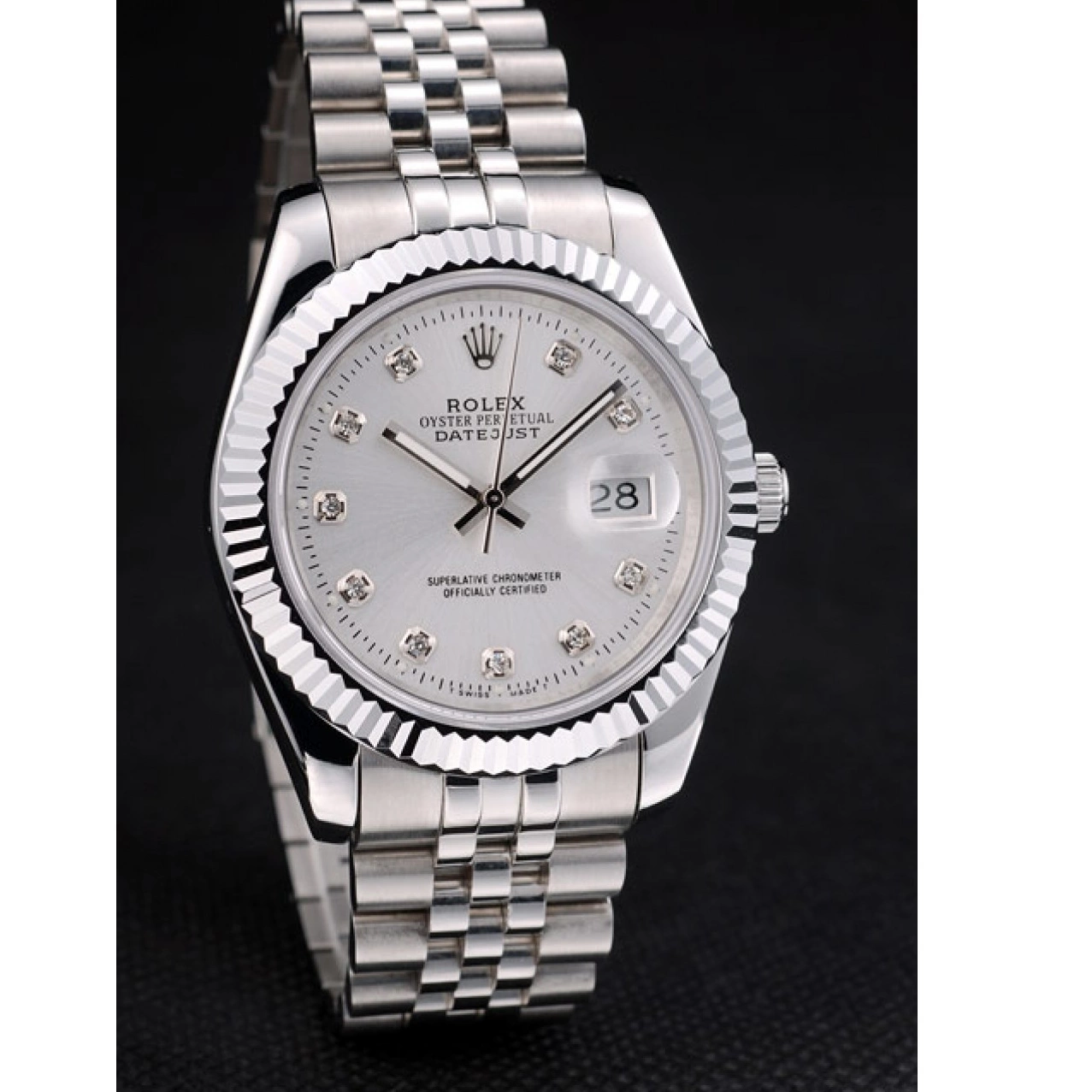 Good Copy Rolex Watches Ribbed 41996 Rolex Silver Dial Steel Swiss DateJust Stainless Bezel 0804